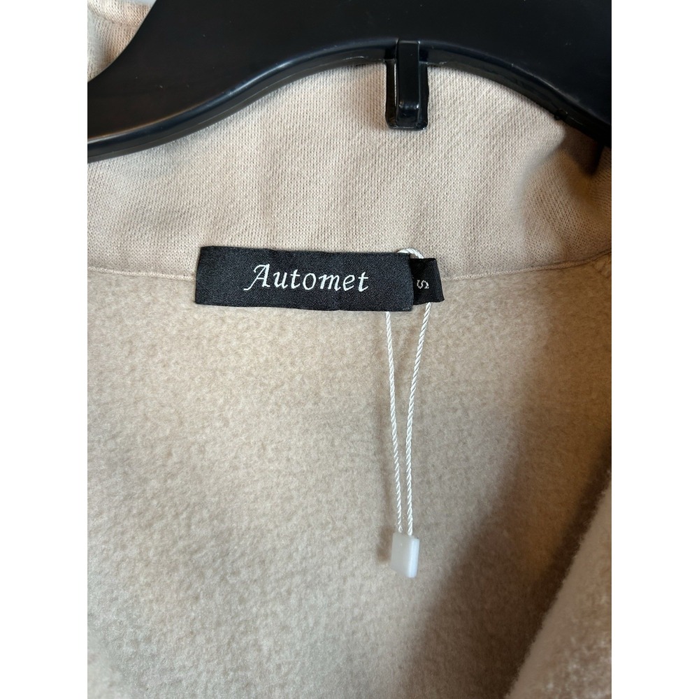 AUTOMET Women's Half Zip Cropped Sweatshirt Fleece Pullover Beige Small - Picture 3 of 10